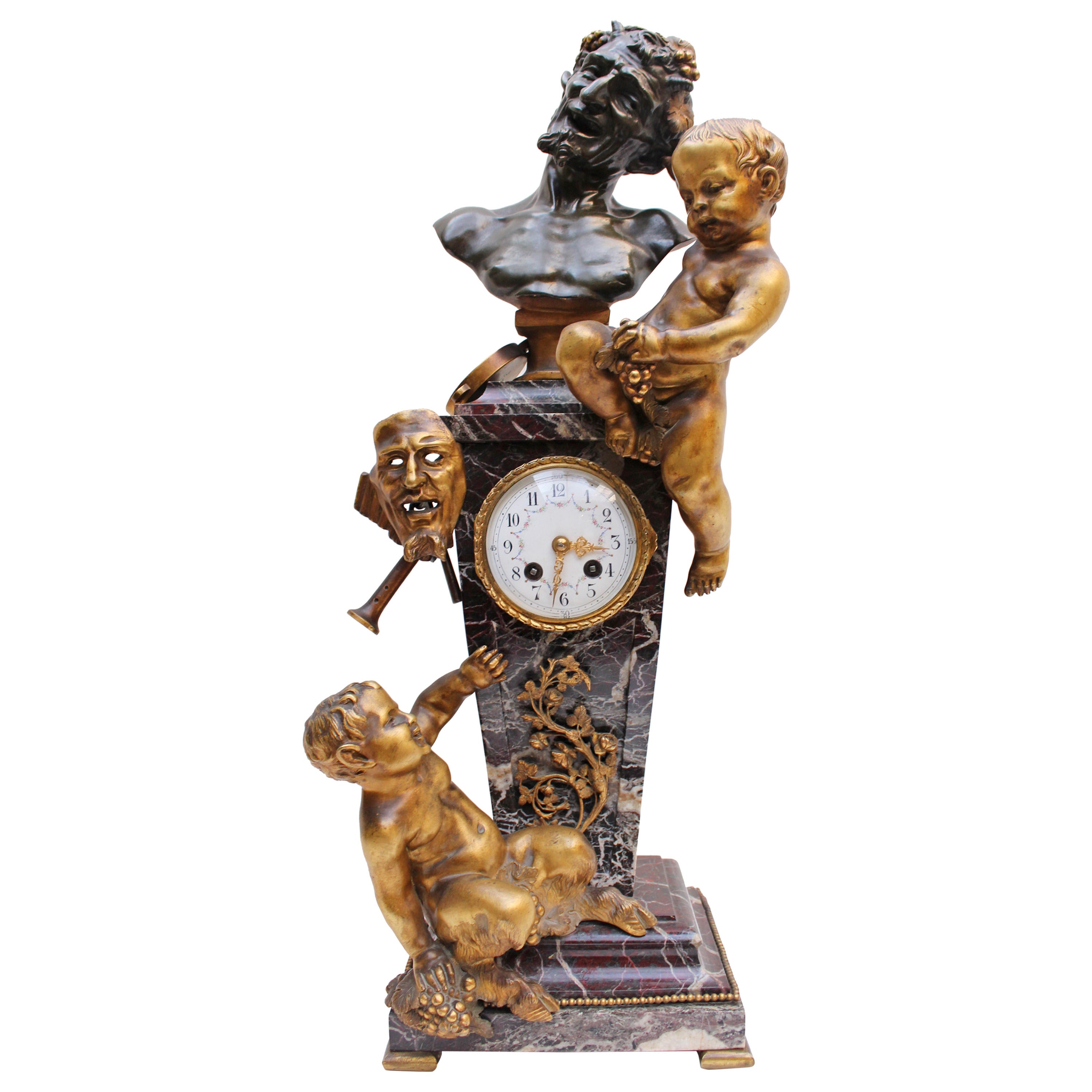 Golden and Patinated Bronze Clock Representing the Divine Comedy, circa 1880 For Sale