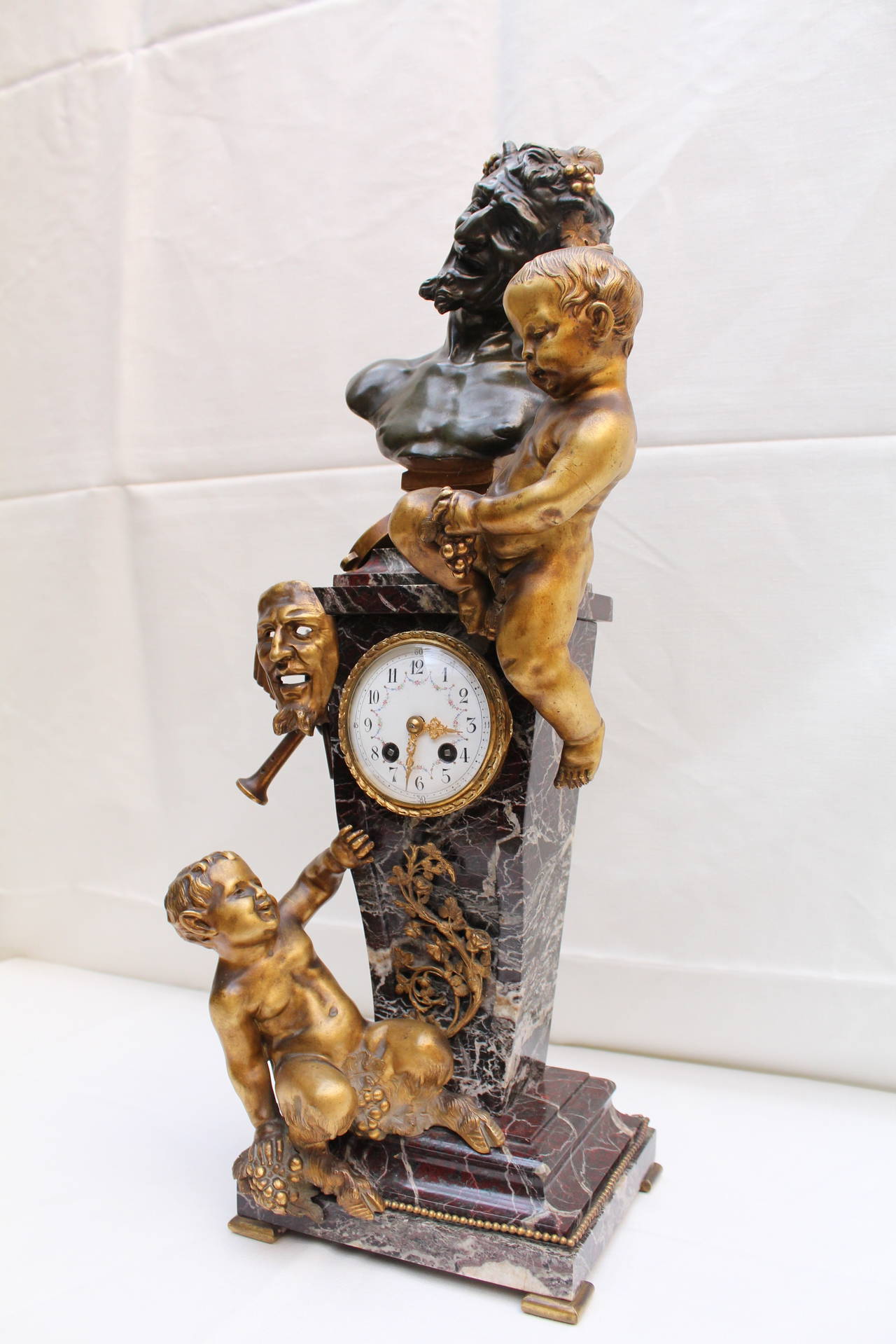 French Golden and Patinated Bronze Clock Representing the Divine Comedy, circa 1880 For Sale
