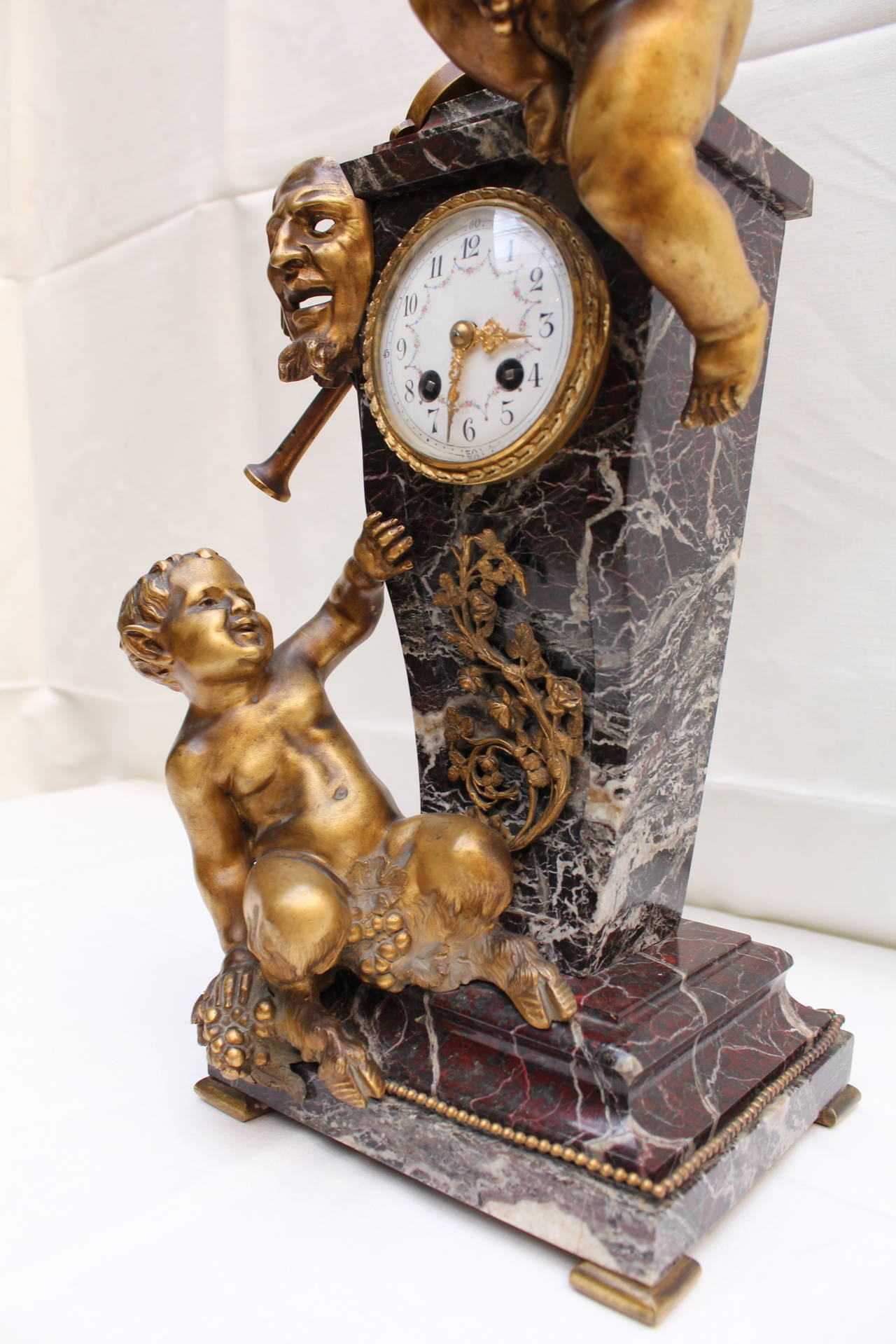 19th Century Golden and Patinated Bronze Clock Representing the Divine Comedy, circa 1880 For Sale