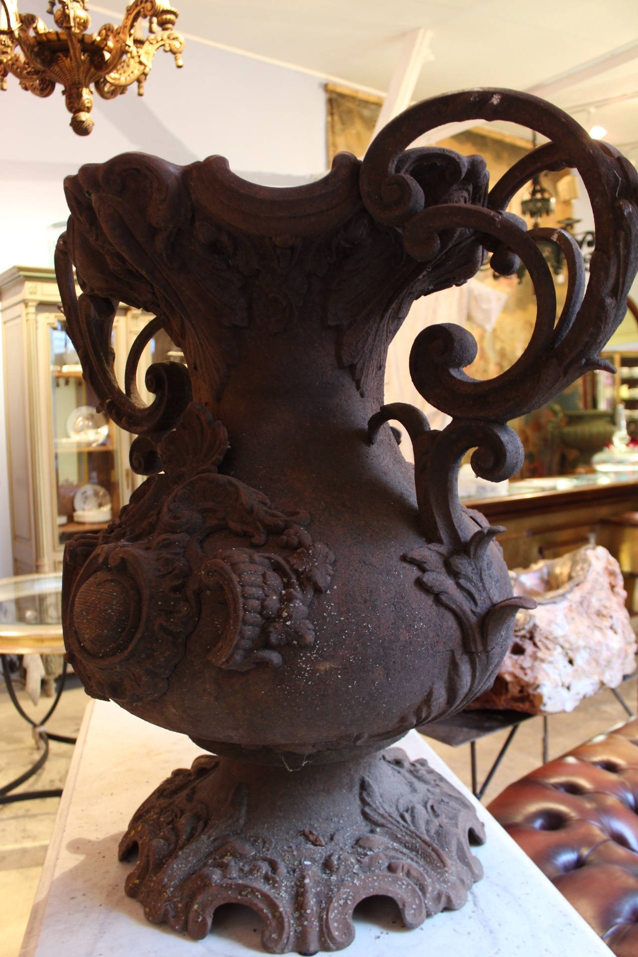 French Garden Cast Iron Urn, France, End of the 19th Century For Sale