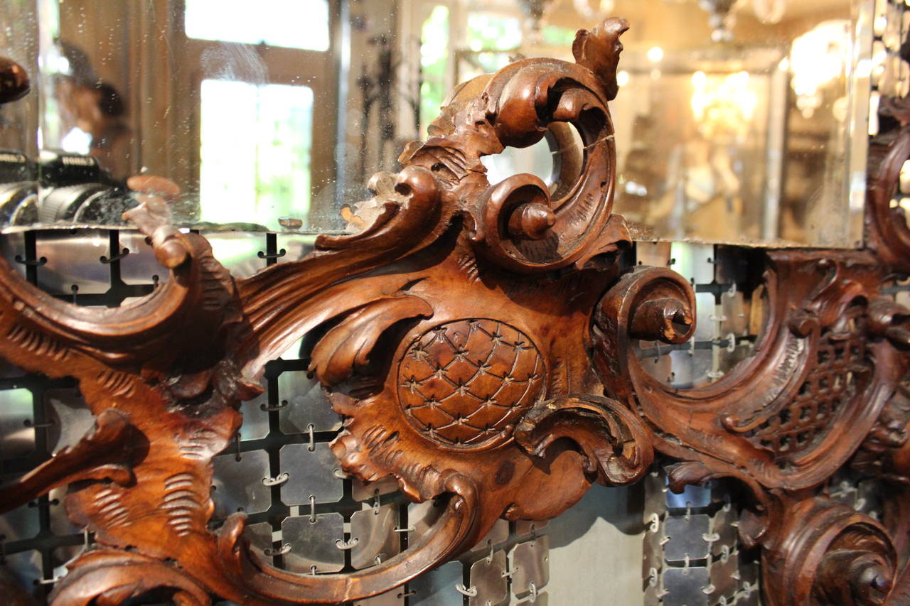 Walnut French Mirror in Baroque Style End of the 19th Century For Sale