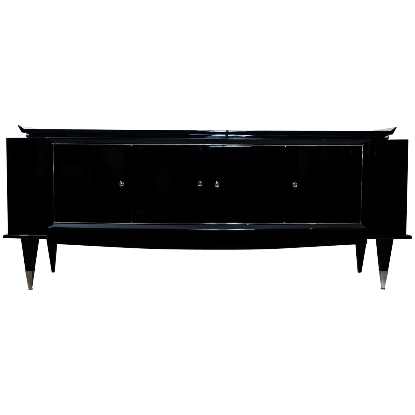 Side Board in Black Lacquer Interior in Sycamore Wood Circa 1950 For Sale