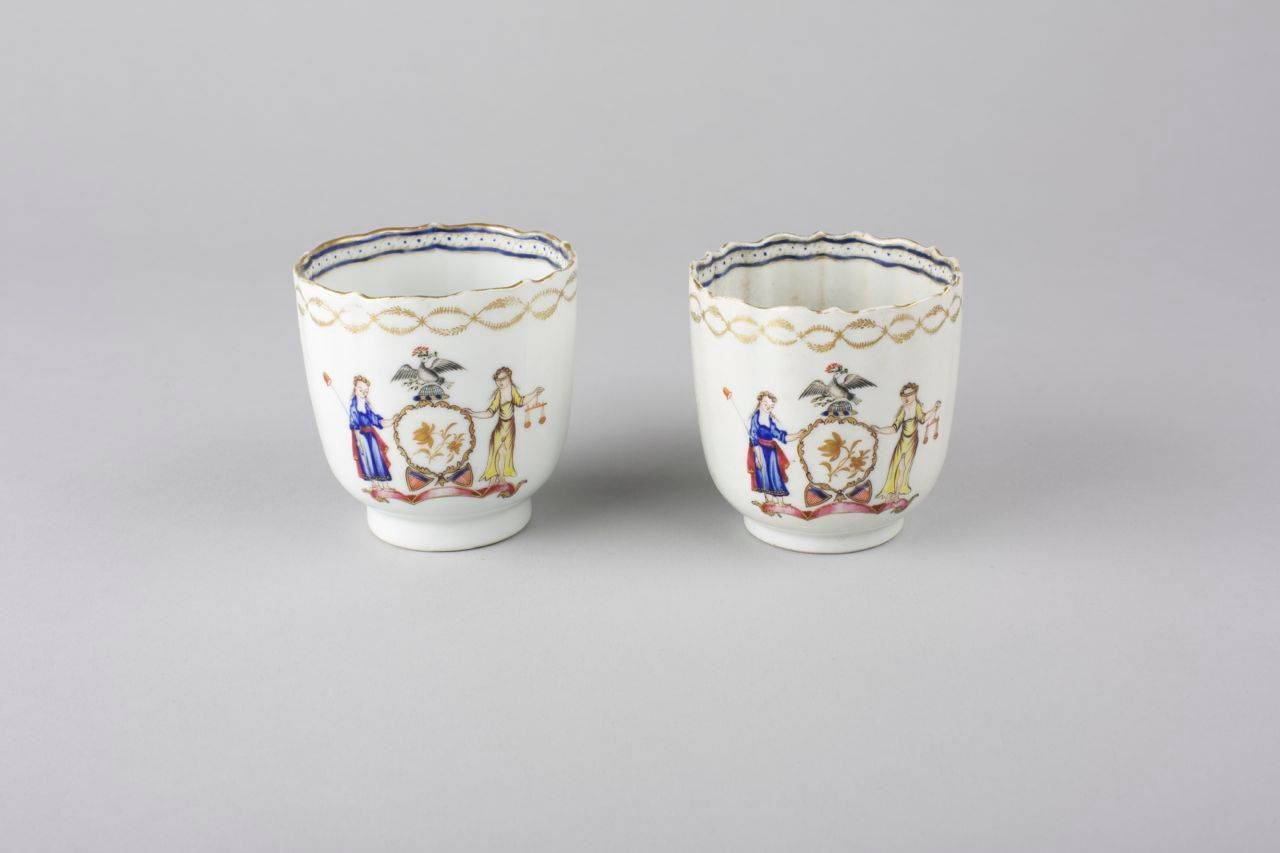Chinese export porcelain coffee cups with arms of New York State, 18th century