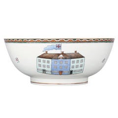 Antique Famille Rose Punch Bowl Painted with a Hudson Bay Company Factory, 18th Century