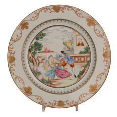 Chinese famille rose export porcelain plate with European lovers, 18th century