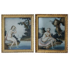 Pair of Chinese Export European Subject Reverse Paintings on Glass, 18th Century
