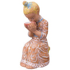 Margit Kovacs Hungarian Art Pottery Milk Drinking Girl Figurine, circa 1950