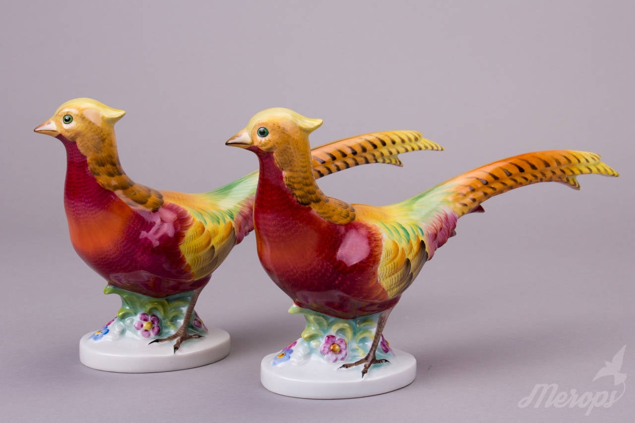 Pair of Herend Pheasant Bird Figurines, circa 1950