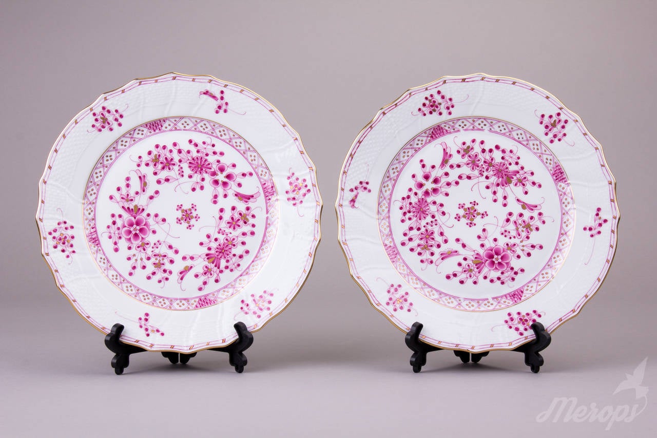 Hand-Painted Set of Six Herend Waldstein Raspberry Dinner Plates, 1976