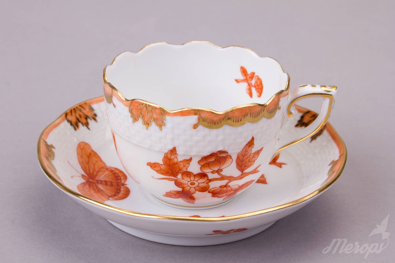 Hand-Painted Herend Queen Victoria Orange Tete a Tete Coffee Set For Sale