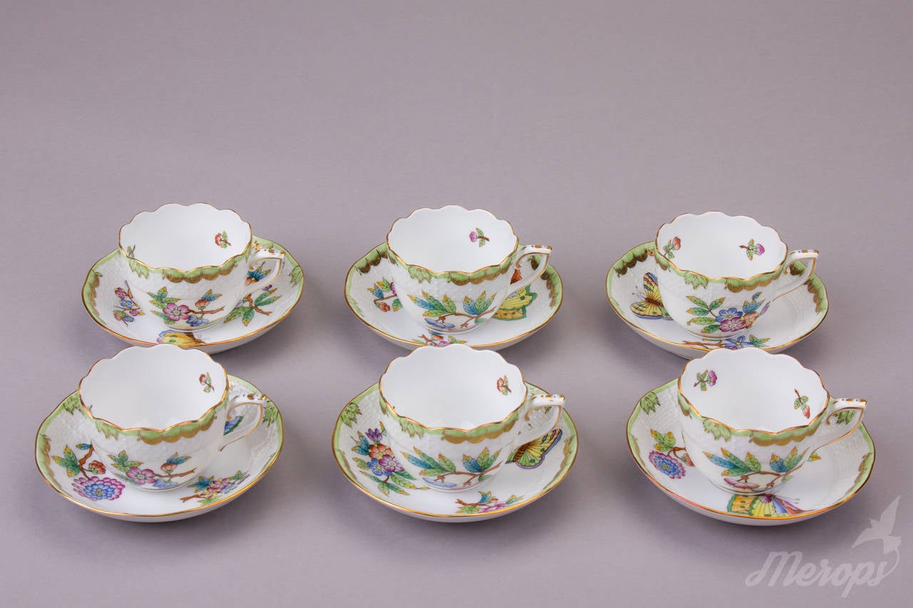 Hungarian Herend Queen Victoria Coffee Set for Six Persons
