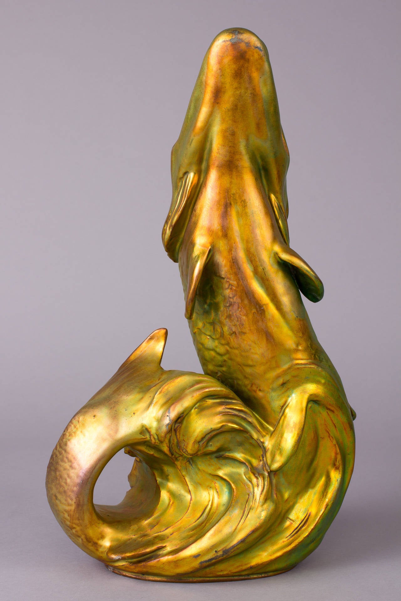 Glazed Zsolnay Hungarian Secessionist Fish Vase, 1902