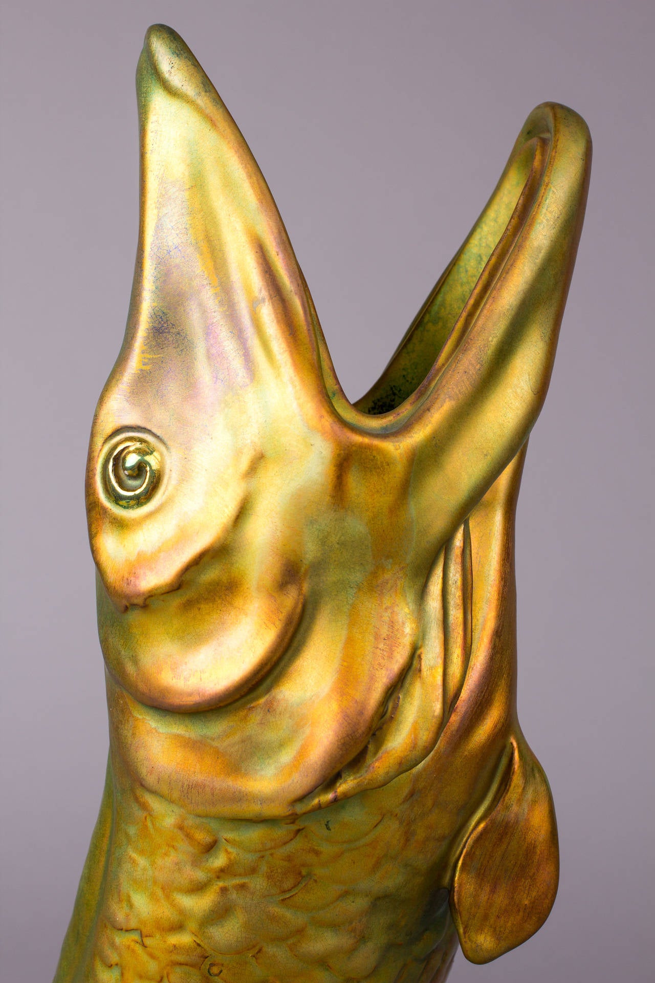 Ceramic Zsolnay Hungarian Secessionist Fish Vase, 1902