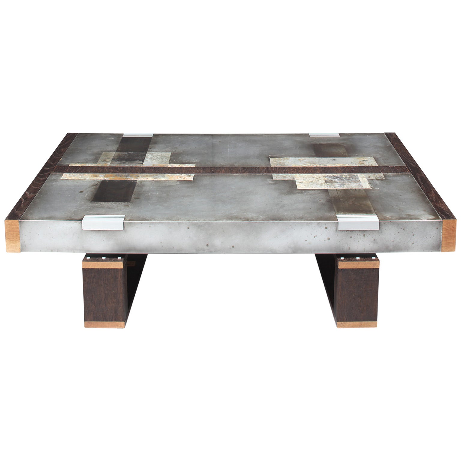 "Divided Lands" Coffee Table in Etched Zinc and Charred Oak by Studio Roeper