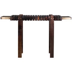 "The Bridge" Console Table in Smoked Walnut and Etched Bronze by Studio Roeper