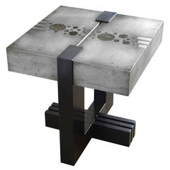 "3-2-1" Side Table in Etched Zinc and Ebonized Walnut by Studio Roeper 5