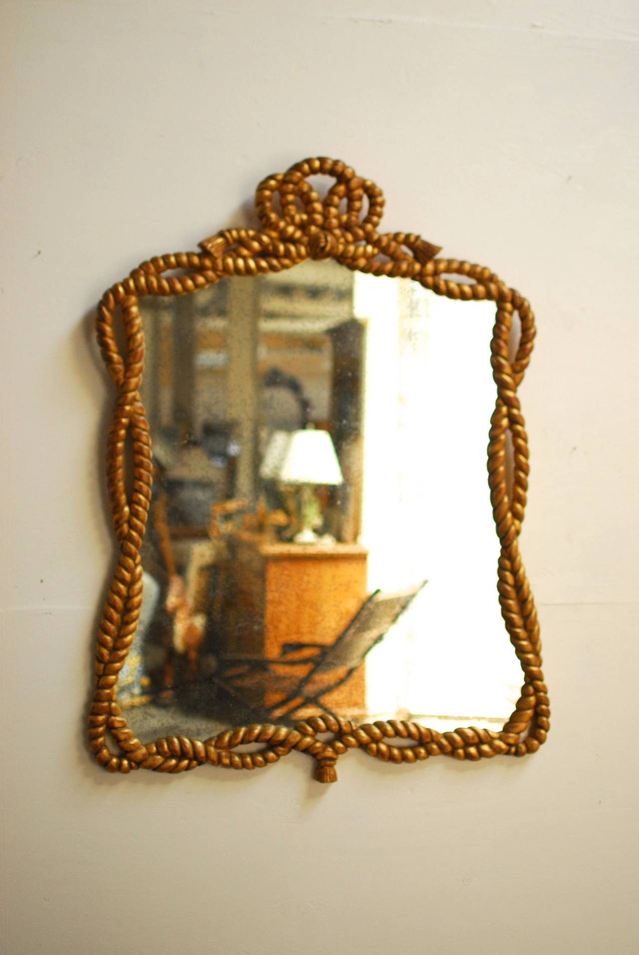 Hand-Carved Napoleon III Carved Giltwood Rope Twist Mirror