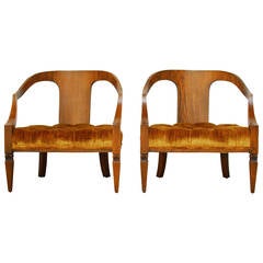 Pair of Mid-Century Modern Velvet Barrel Chairs