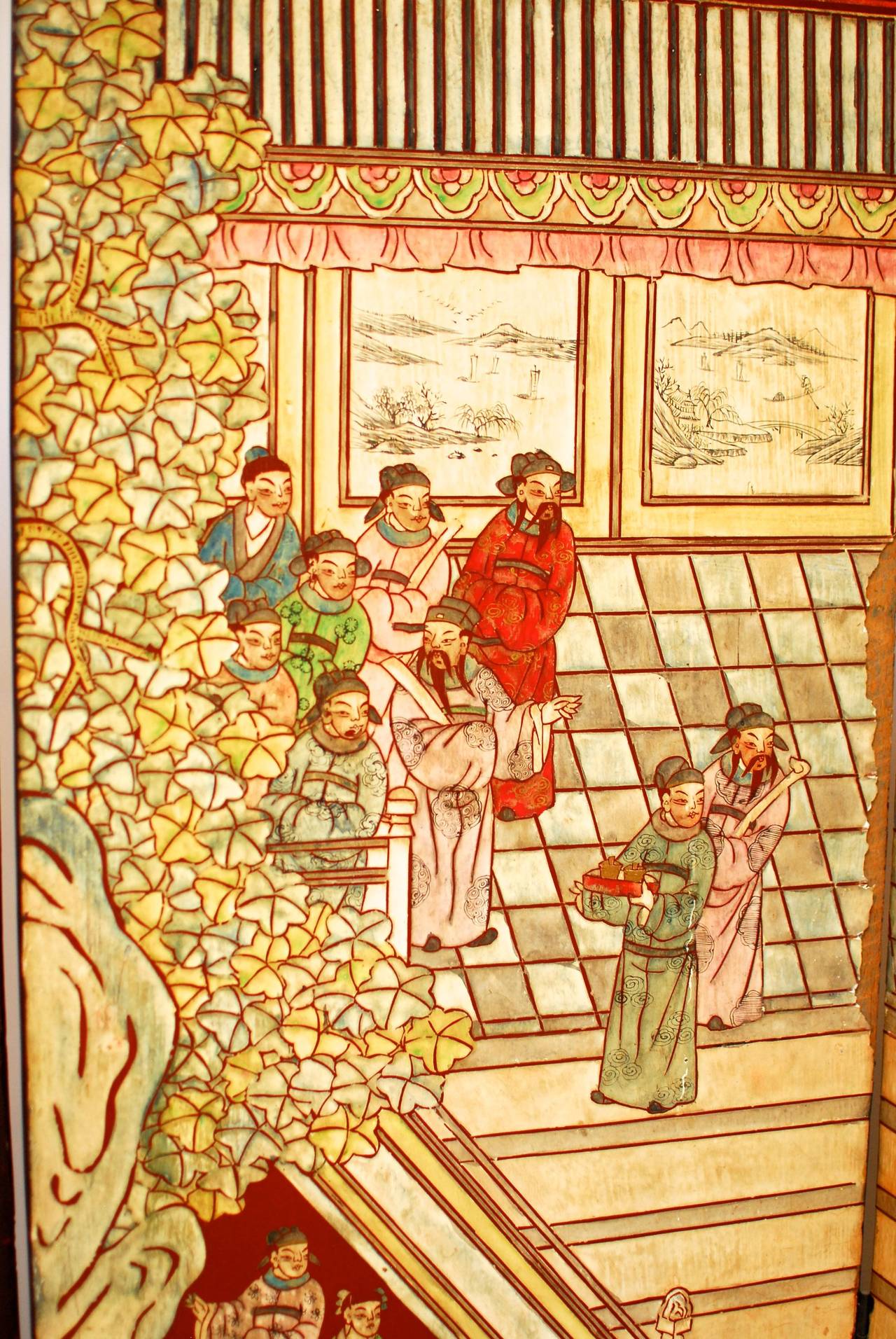 ecran de Coromandel en laque rouge du 19ème siècle