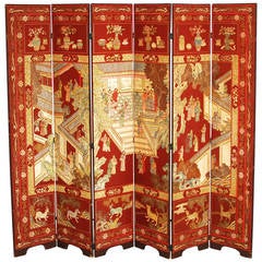 19th Century Red Lacquer Coromandel Screen