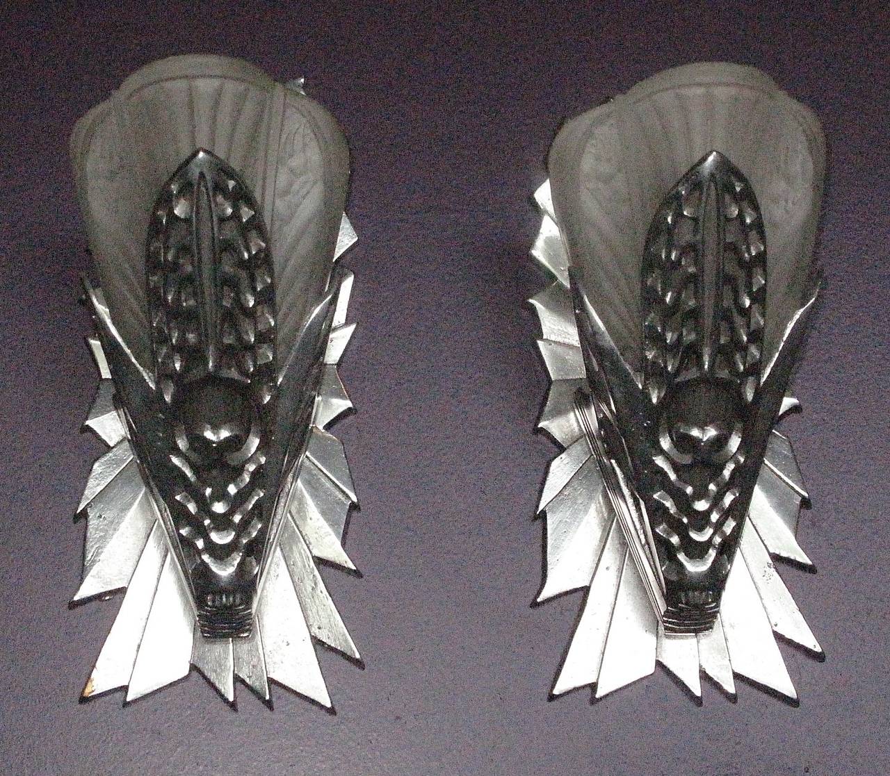 American Pair of Art Deco Polished Slip Shade Wall Sconces, 1930s