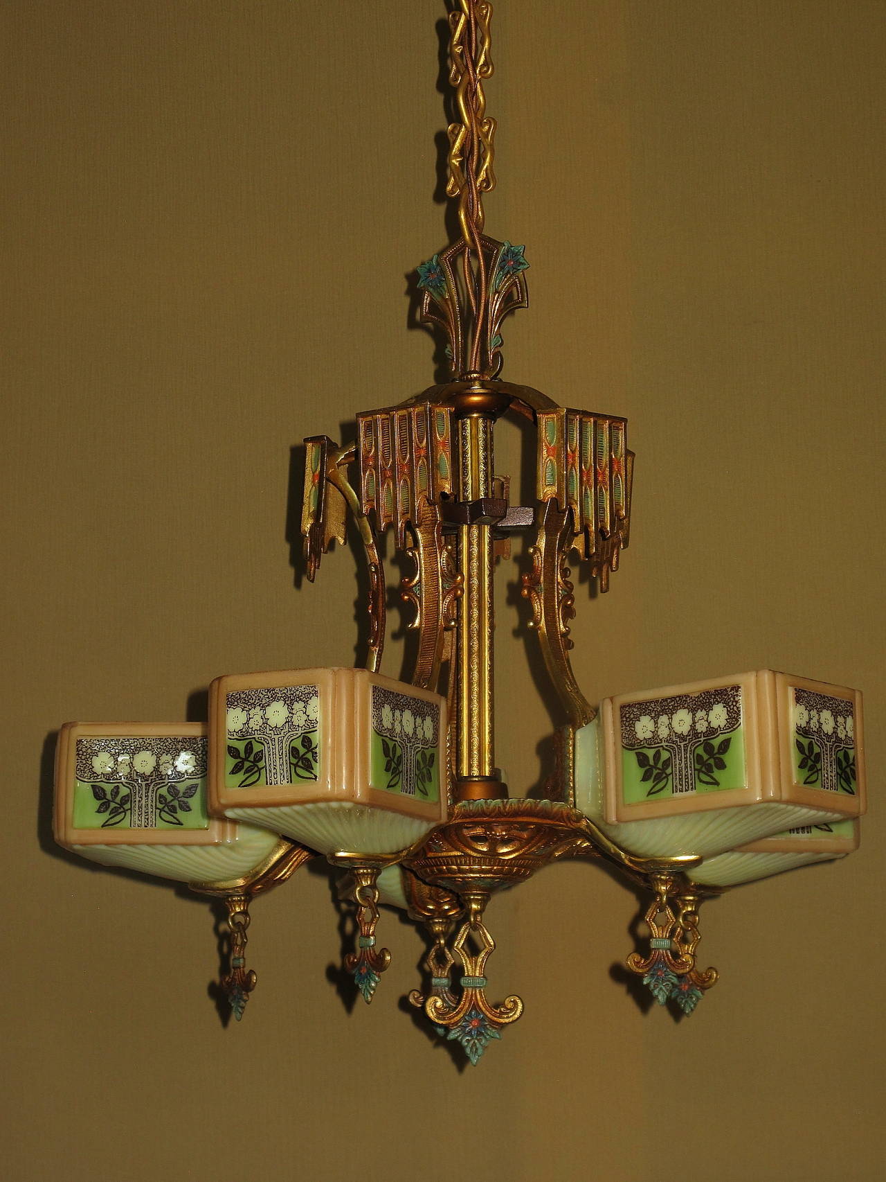 American Gill Glass Co. Five-Light Deco Fixture, circa 1930