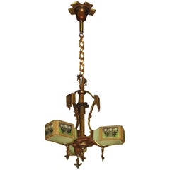 Gill Three-Light Ceiling Fixture with Original Colors and Glass Shades, 1930