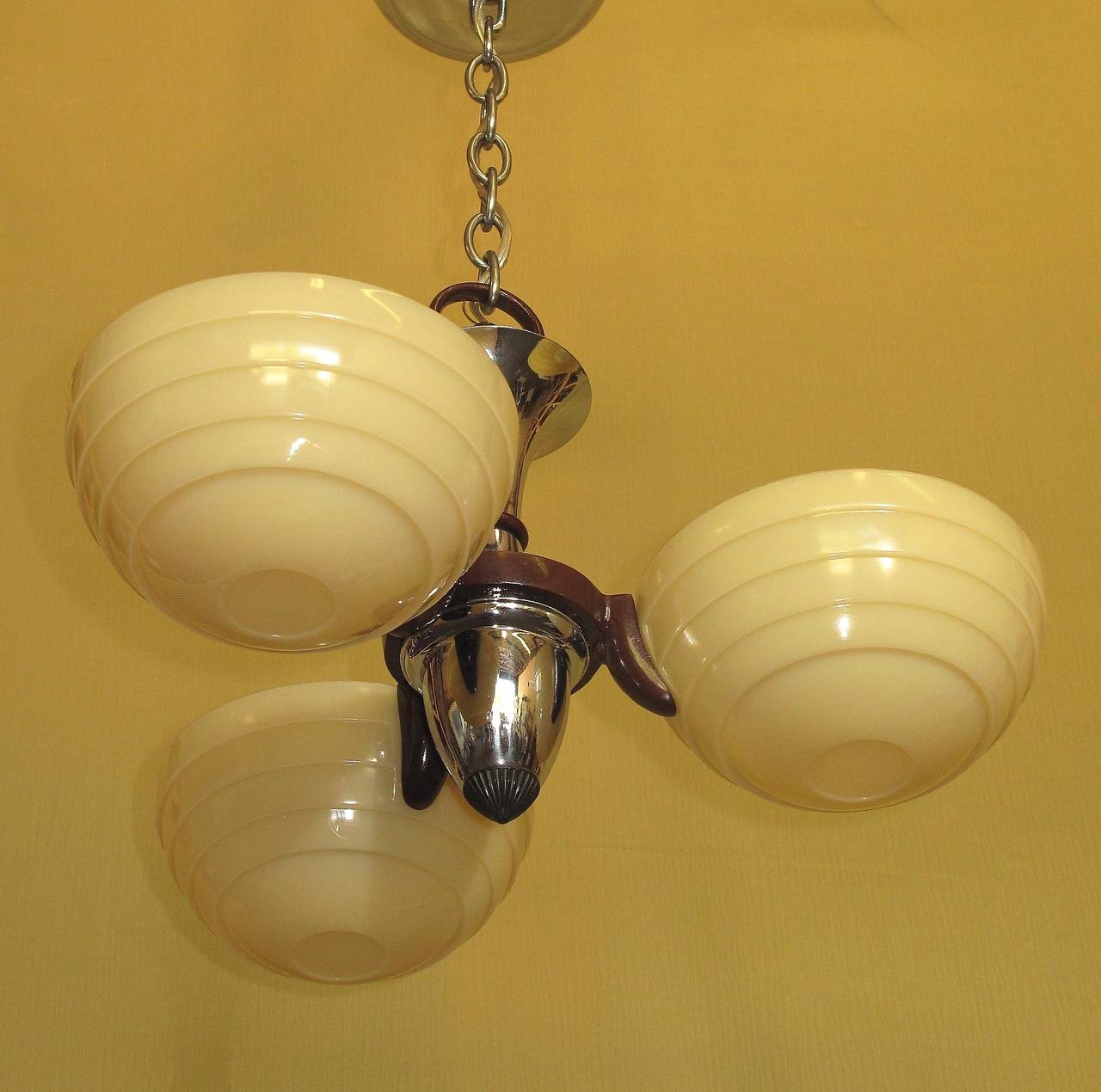 1930s Mid-Century Chrome and Burgundy Cast Iron Fixture In Excellent Condition In Prescott, AZ