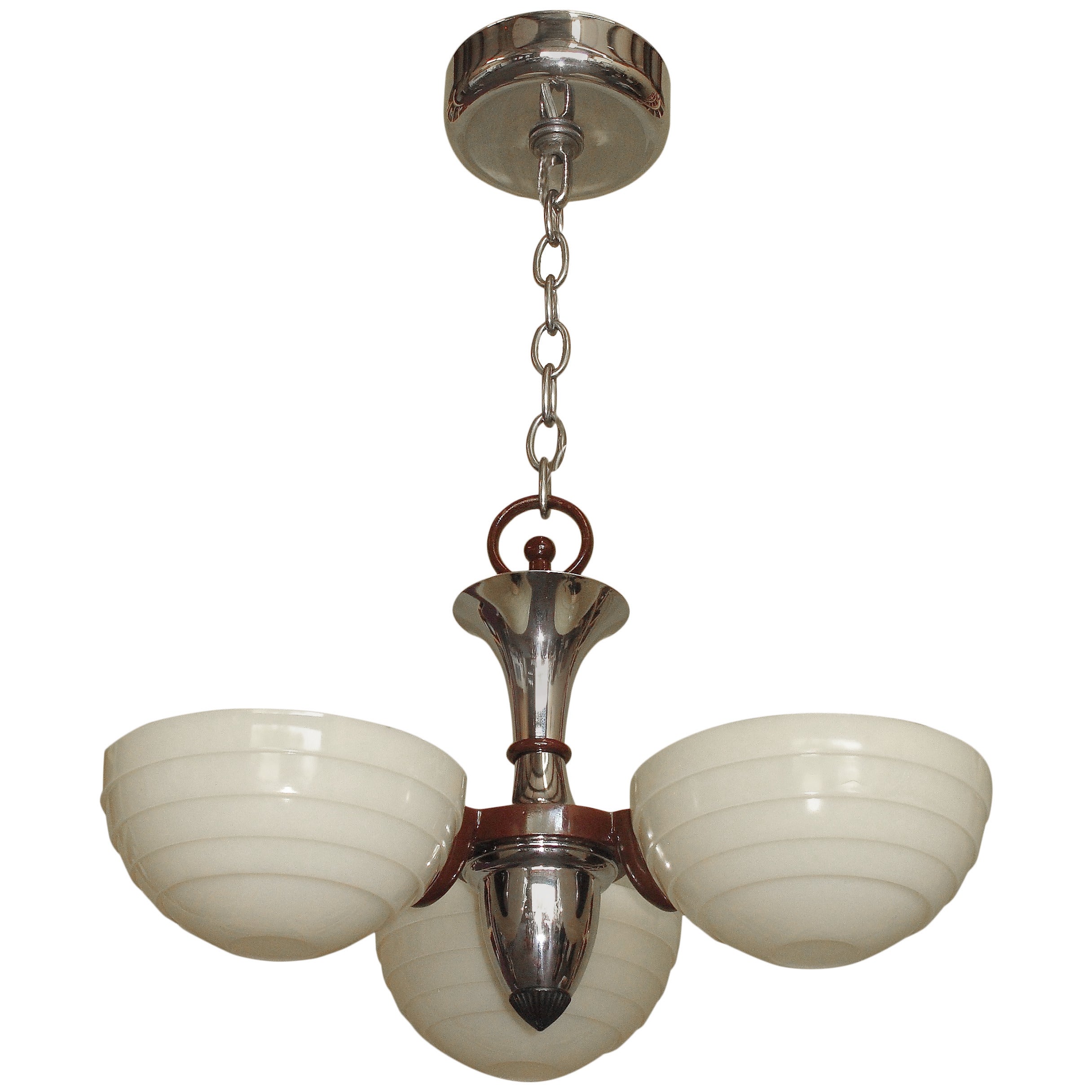 1930s Mid-Century Chrome and Burgundy Cast Iron Fixture