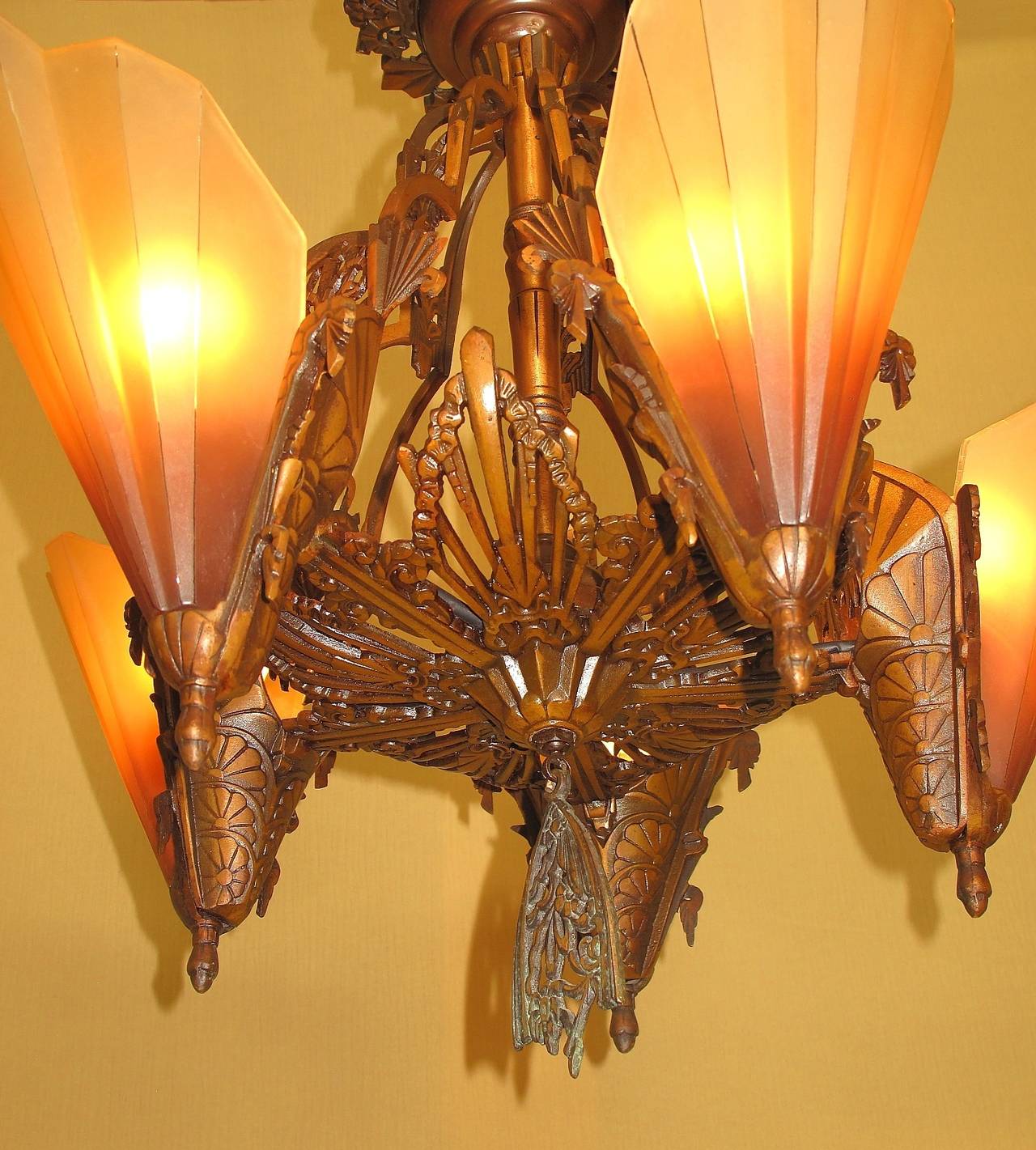 SemiFlush Mount Five Shade Bronze Deco Fixture For Sale at 1stdibs