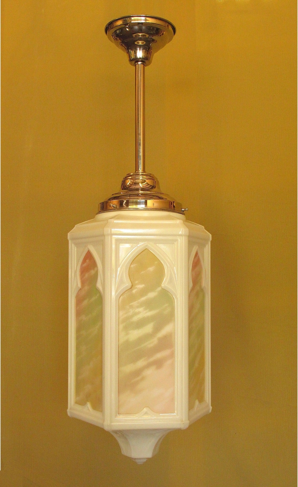 Five matching antique globes available all originating from a mid-west church. Large in both style and size these vintage lighting fixtures are from the 1920s when a strong European influence was seen in architectural design here in the US. The