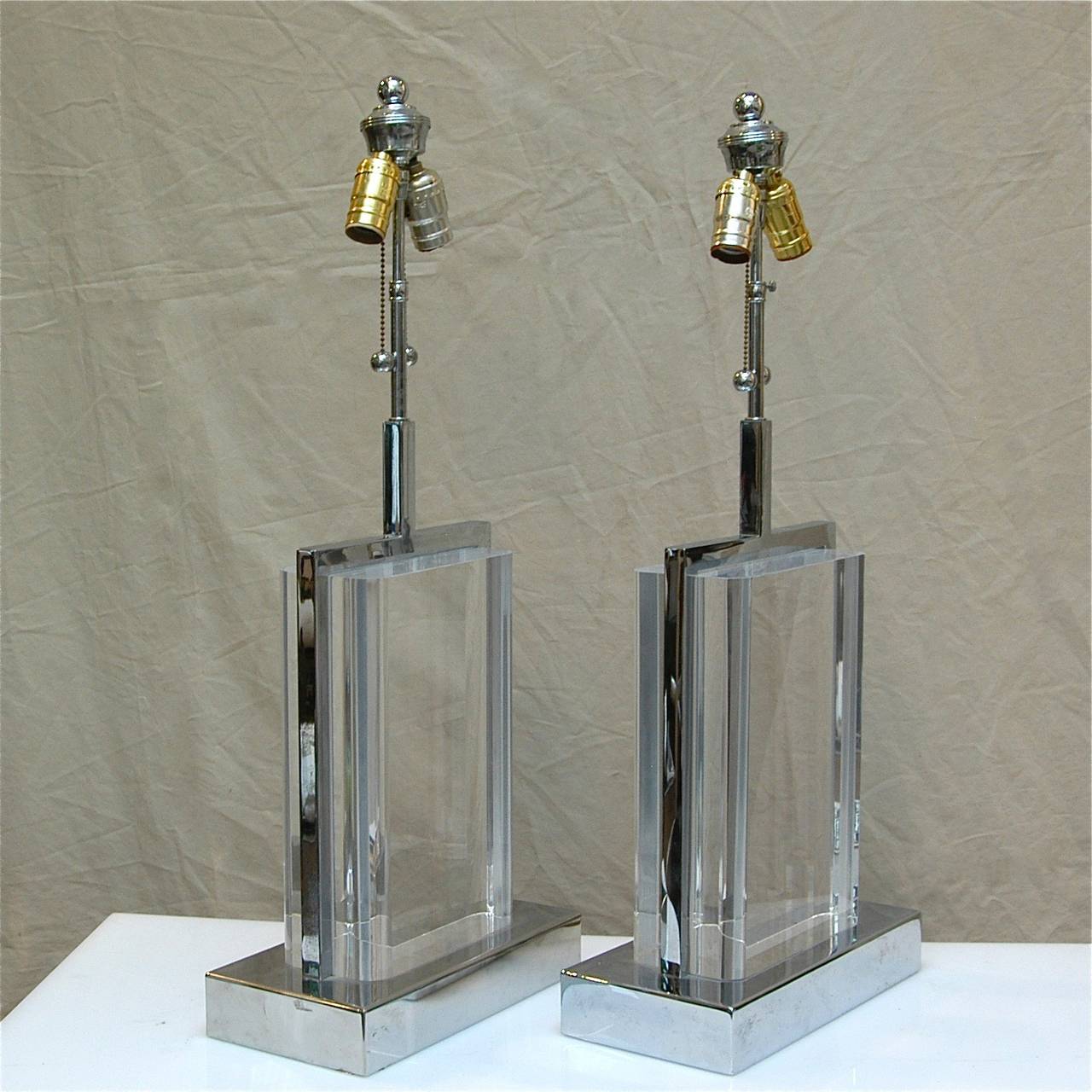 Mid-Century Modern Karl Springer Lucite and Chrome Lamps