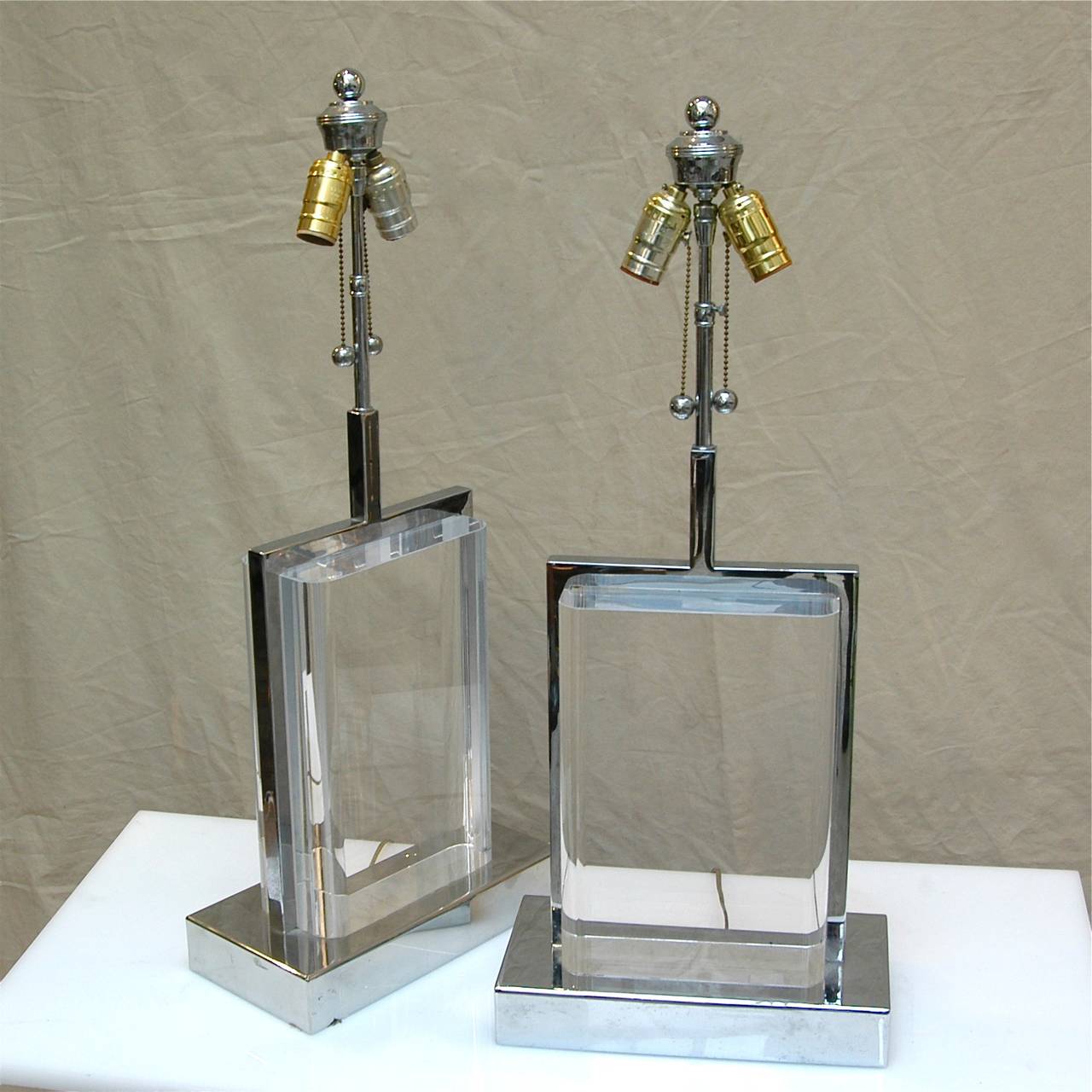 American Karl Springer Lucite and Chrome Lamps