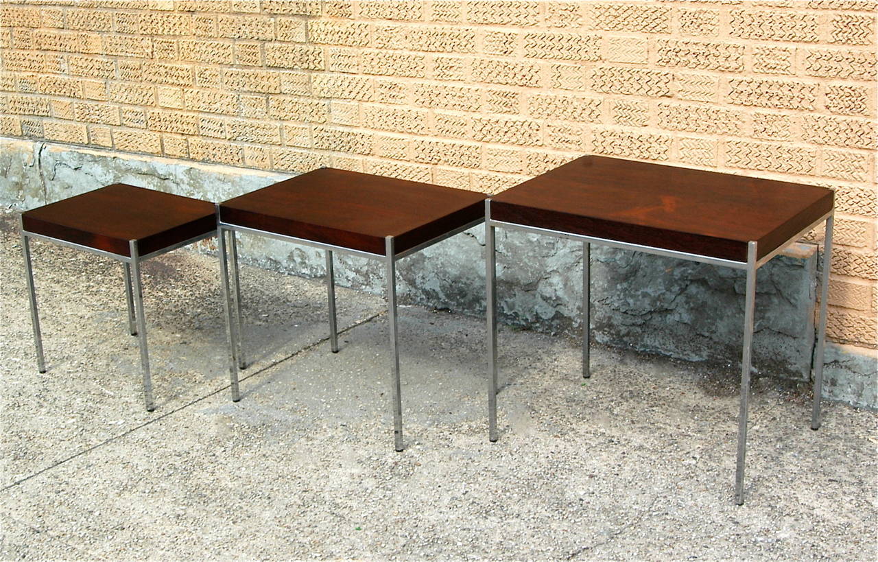 Mid-Century Modern Rosewood and Chrome Nesting Tables