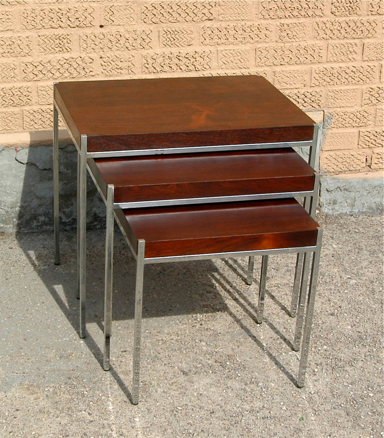 Rosewood and Chrome Nesting Tables In Good Condition In Brooklyn, NY