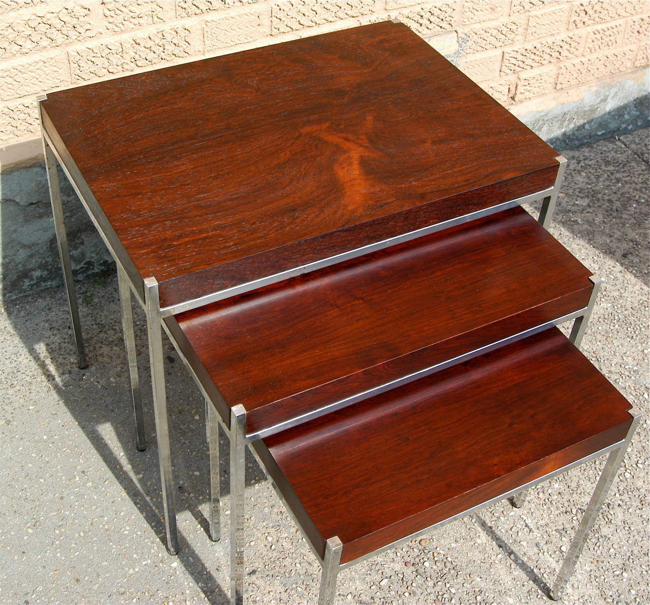 American Rosewood and Chrome Nesting Tables