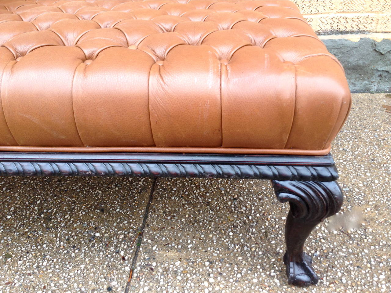 American 19th Century Tufted Leather Bench