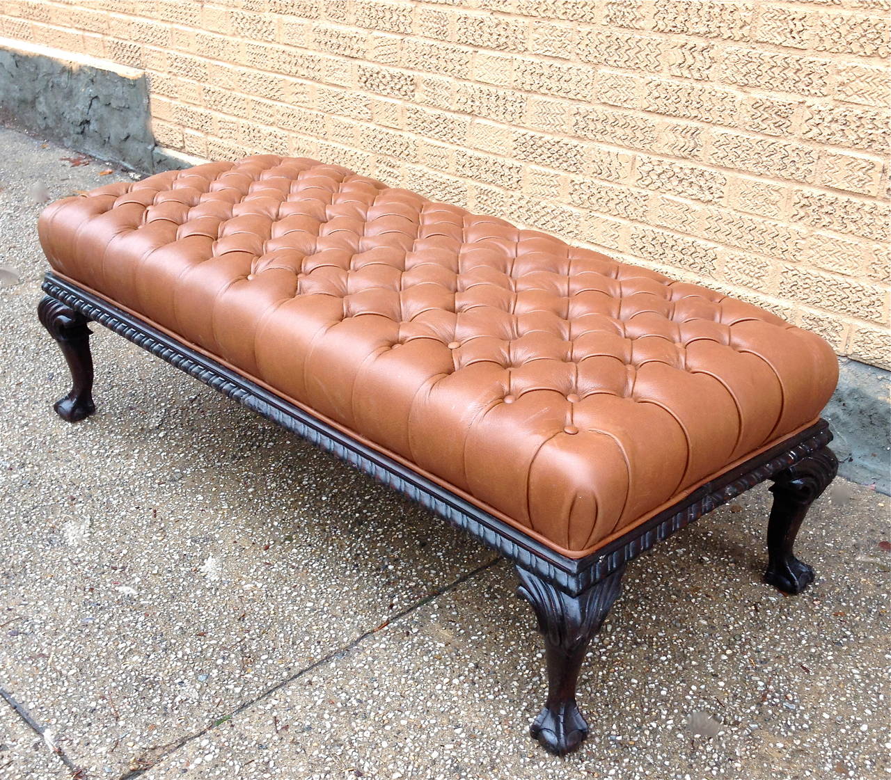 Late Victorian 19th Century Tufted Leather Bench