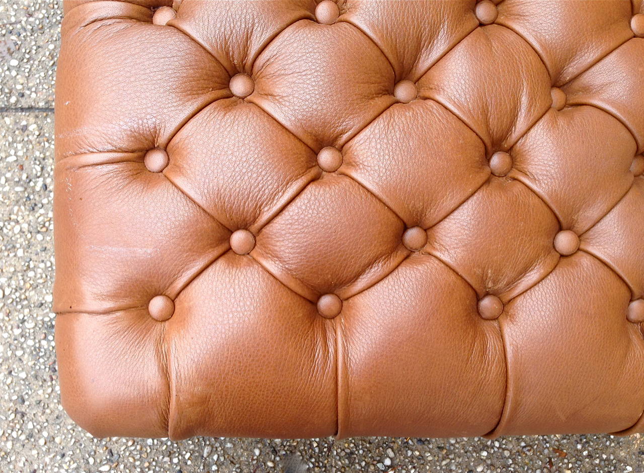 Carved 19th Century Tufted Leather Bench
