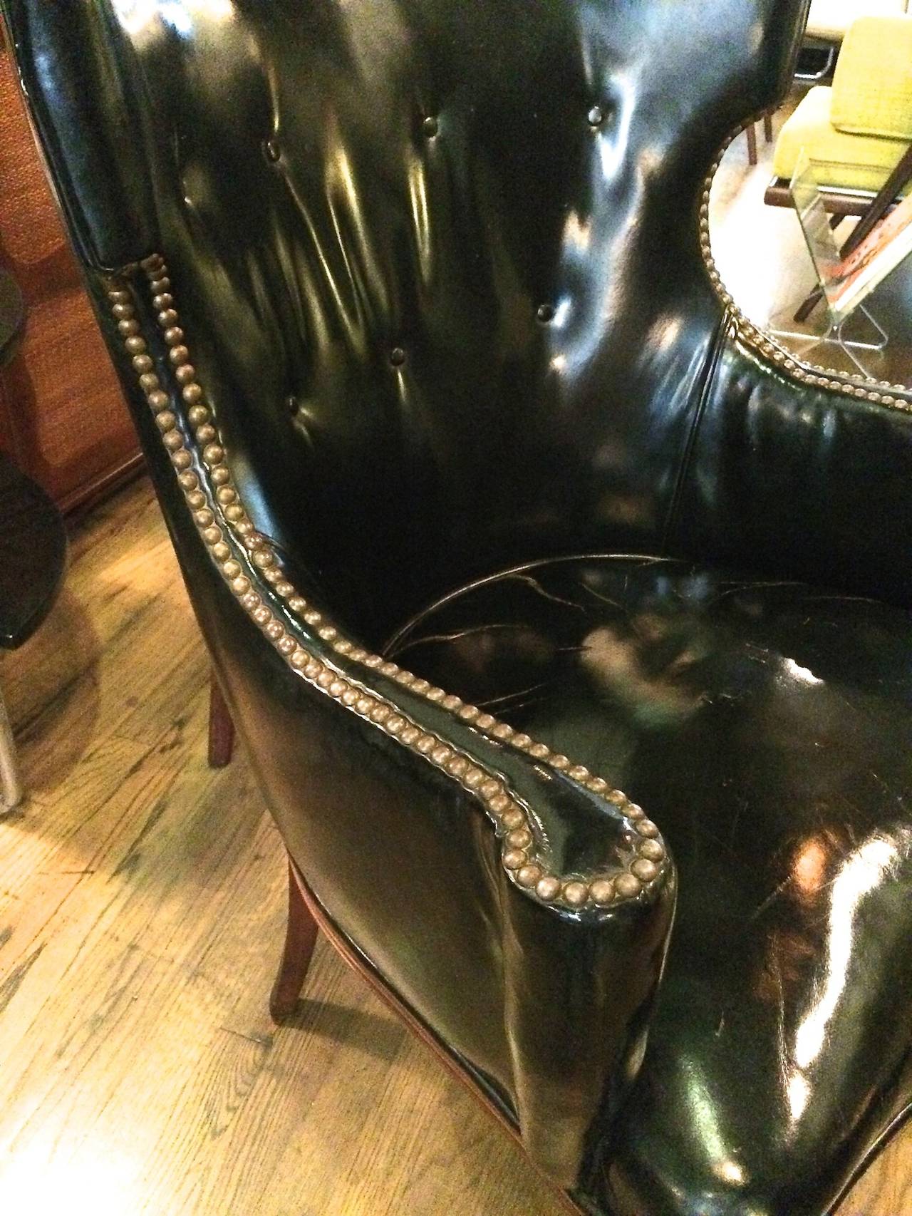 Mid-20th Century Pair of Leather Wingback Chairs