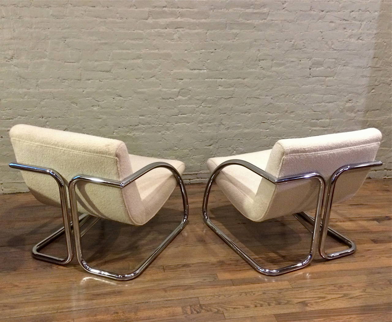 Late 20th Century Tubular Chrome Upholstered Lounge Chairs