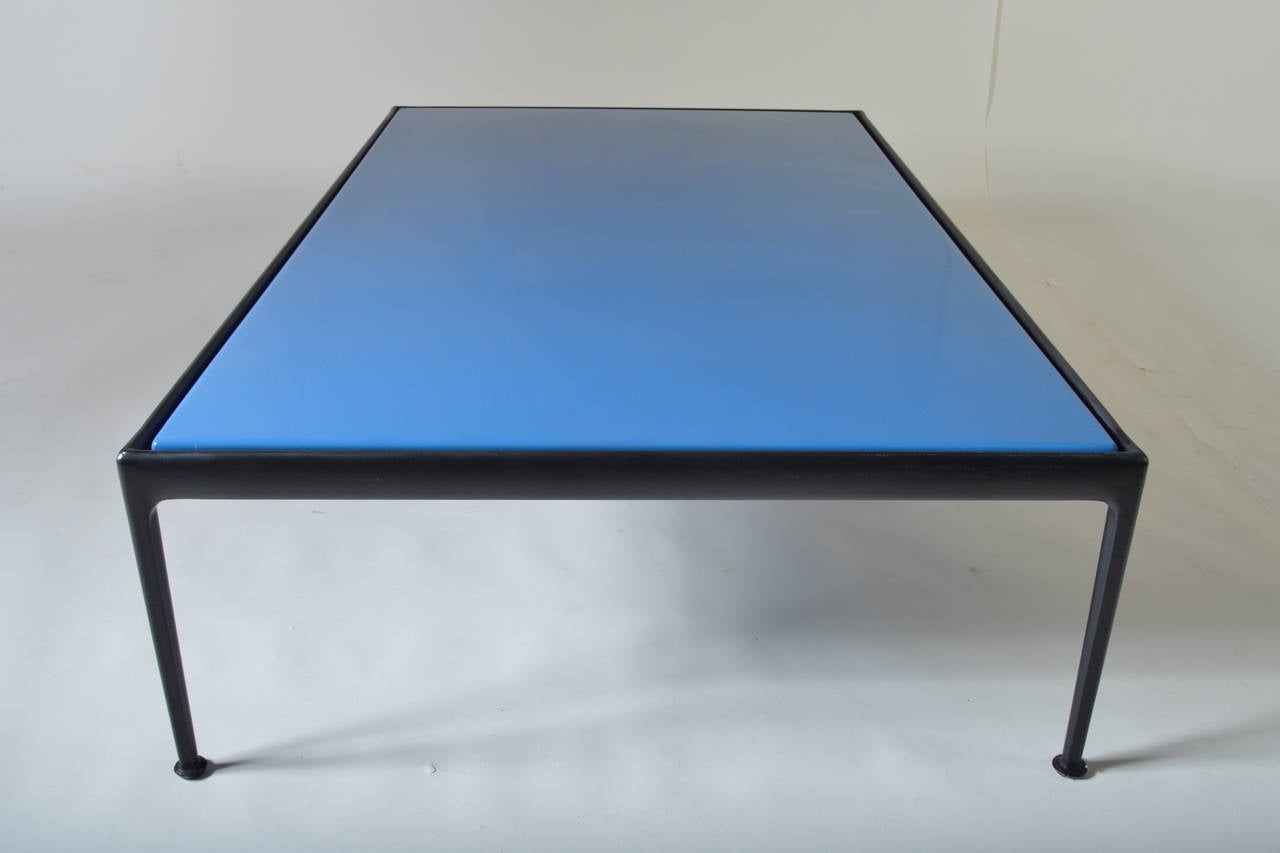 Richard Schultz outdoor coffee or cocktail table having black frame with blue porcelain top.