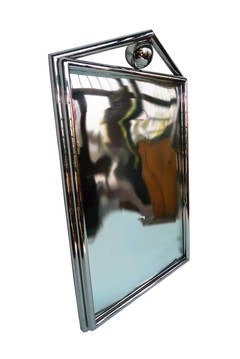 1980s Chrome Mirror with Pediment & Ball