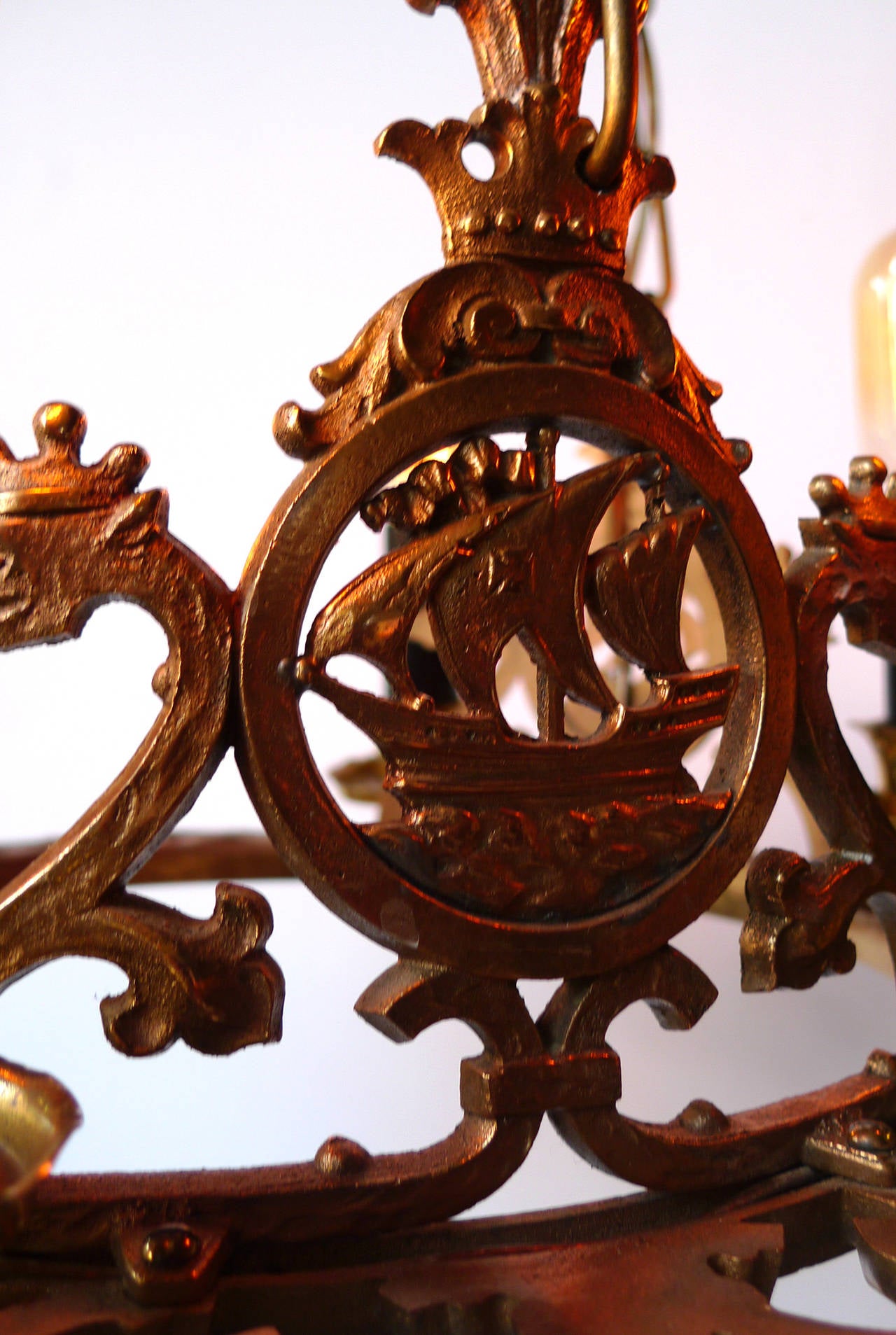 Pair of Early 20th Century Bronze Chandeliers