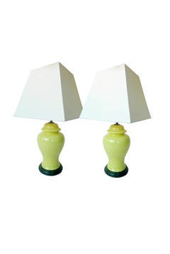 Midcentury Yellow Ginger Lamps - a Pair