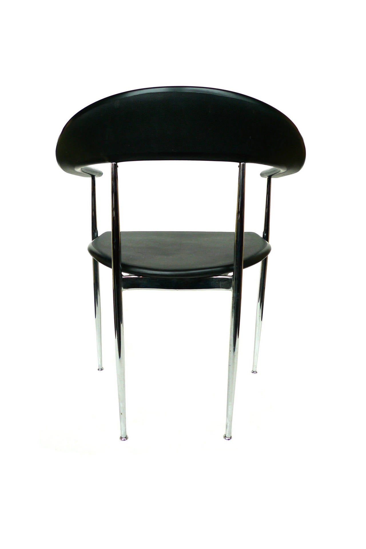 Italian 1980s Chrome and Black Rubber Dining Chairs, a Set of Eight