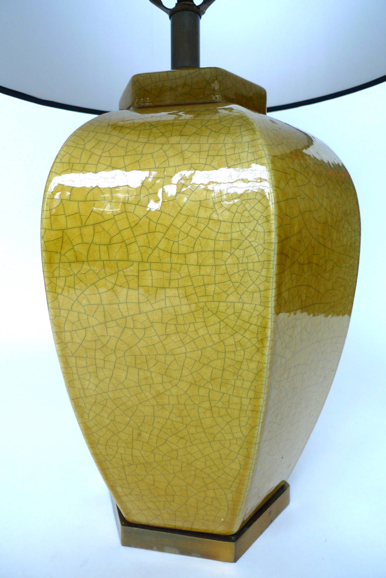 Pair of Yellow Crackle-Glaze Ceramic Lamps