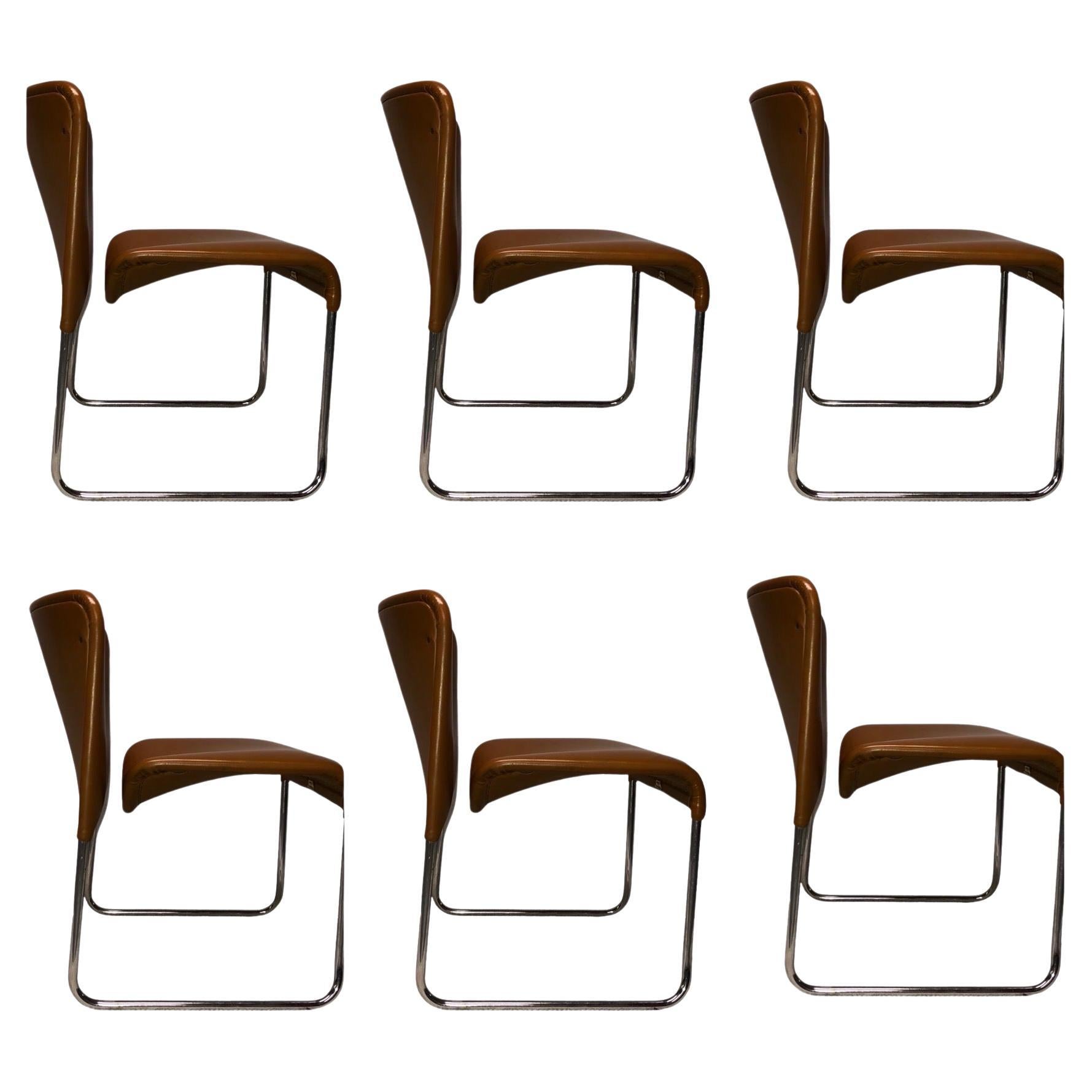 Ensemble de 6 chaises de salle à manger modernes des années 1970 par Marcello Cuneo pour Mobel Italia -Stendig en vente