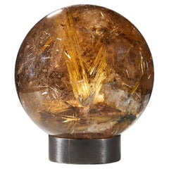 Captivating Quartz Sphere with Golden Rutile Inclusions