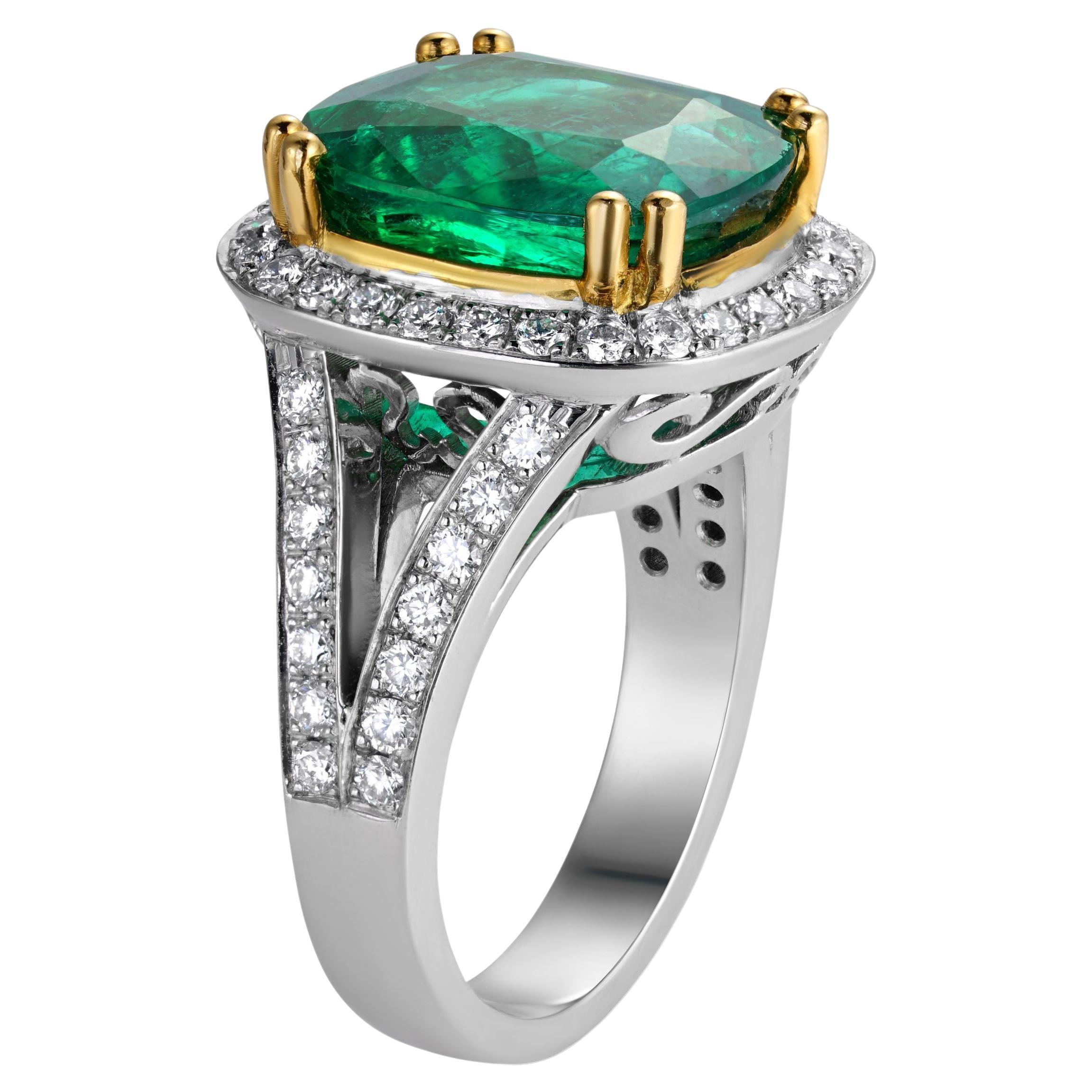 7.90 Carat GIA Emerald Diamond Gold Statement Ring Fine Estate Jewelry